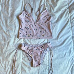 Pink Bunny & Goat Print Swimsuit w Drawstring